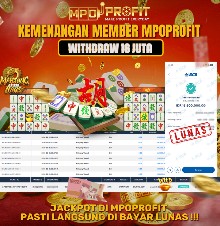 MPOPROFIT JACKPOT SLOT PGSOFT! KEMENANGAN MURNI DI (MAHJONG WAYS TOTAL RP. 16.600.000,- LUNAS)